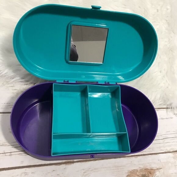 Vintage 90's Travel Case Box Makeup Teal Purple‎ Cosmetic - Picture 1 of 14